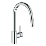 Chromowana bateria zlewozmywakowa Grohe Eurosmart Cosmopolitan z wysoką obrotową wylewką i wyciąganą wylewką prysznicową