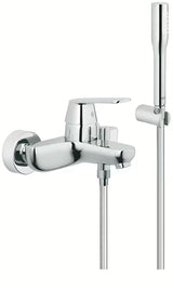 Chromowana ścienna bateria wannowa Grohe Eurosmart Cosmopolitan z zestawem prysznicowym