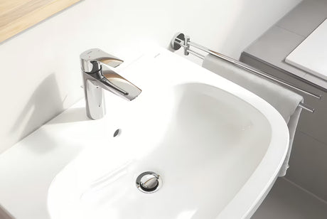 Chromowana jednouchwytowa stojąca bateria umywalkowa Grohe Eurosmart New z odpływem