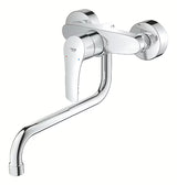 Chromowana ścienna bateria zlewozmywakowa Grohe Eurosmart New z dźwignią i obrotową wylewką.