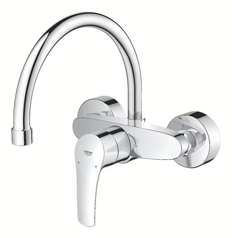 Grohe Eurosmart New jednouchwytowa ścienna bateria zlewozmywakowa w wykończeniu chrom z obrotowym ramieniem.