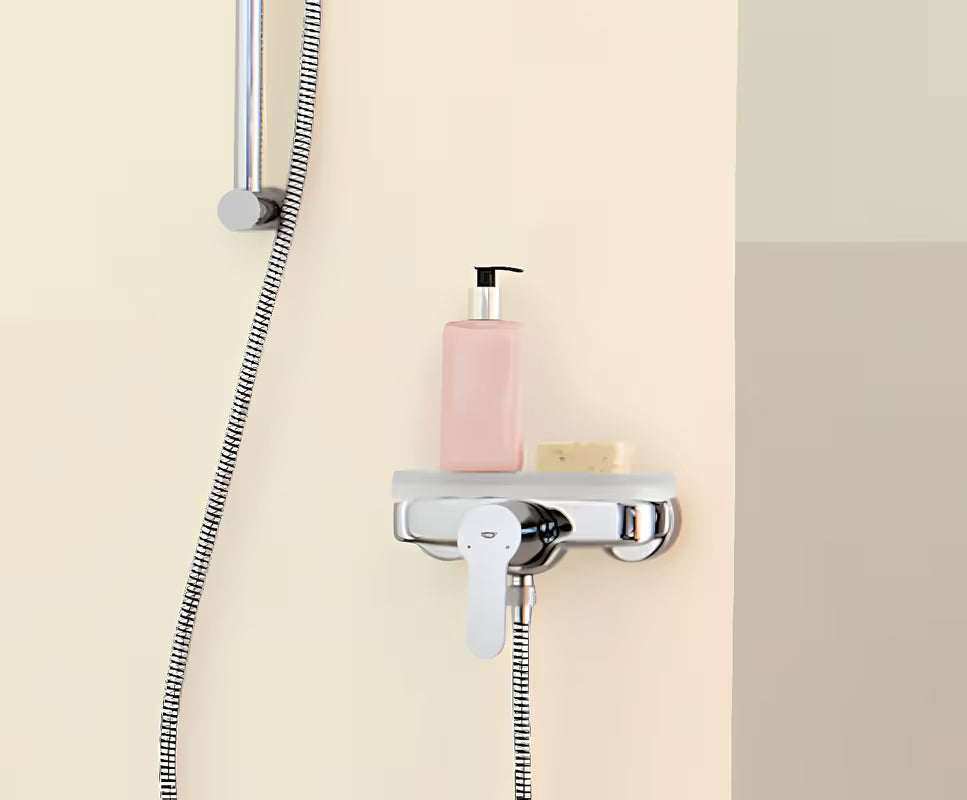 Chromowana ścienna jednouchwytowa bateria prysznicowa Grohe Eurostyle Cosmopolitan z technologią Grohe SilkMove
