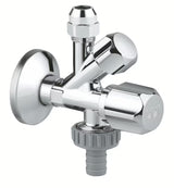 Zestaw zawór kątowy Grohe pro do montażu ściennego z kompensacją długości i metalową rozetą.