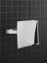 Lusterko kosmetyczne Grohe Selection Cube w chromie, z 3-krotnym powiększeniem i montażem ściennym z ukrytym mocowaniem.