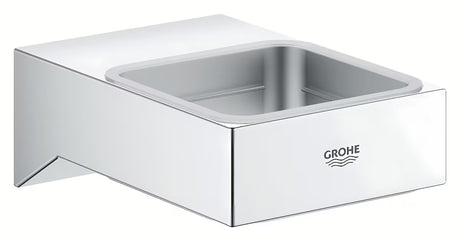 Chromowany ścienny uchwyt na mydelniczkę Grohe Selection Cube bez szklanki z ukrytym mocowaniem.
