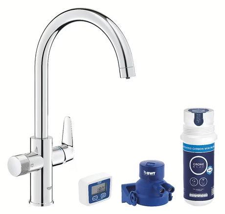 Chromowana bateria zlewozmywakowa Grohe Blue Pure 2022 z osobną dźwignią pro filtrowanej wody