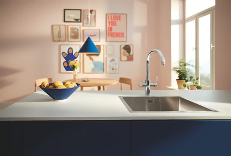 Chromowana bateria zlewozmywakowa Grohe Blue Pure 2022 z osobną dźwignią pro filtrowanej wody