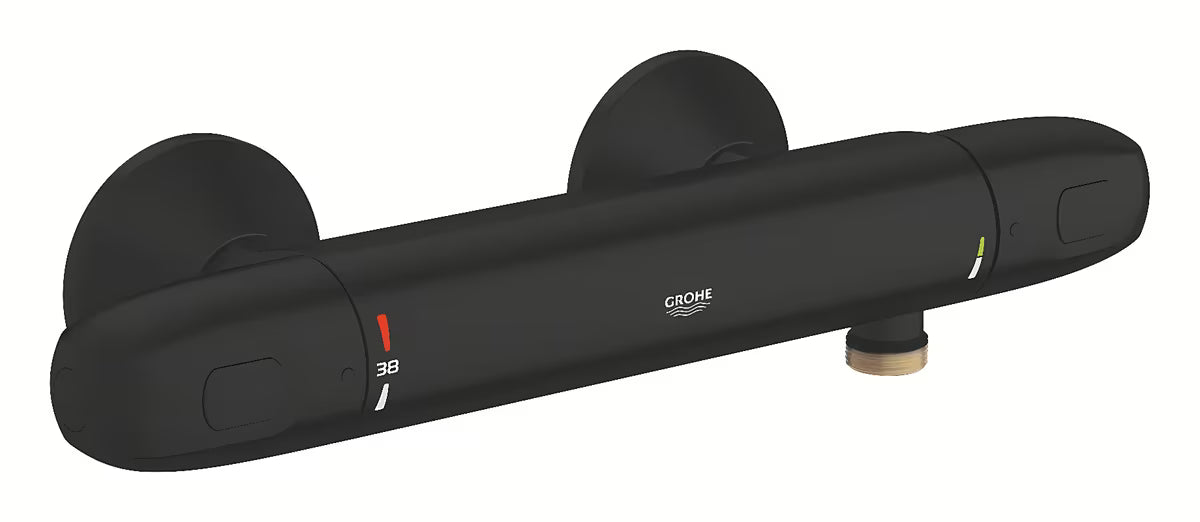 Termostatyczna ścienna bateria prysznicowa Grohe Grohtherm 1000 w kolorze matowej czerni