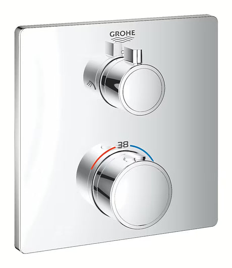 Chromowana podtynkowa termostatyczna bateria prysznicowa Grohe Grohtherm pro sterowanie deszczownicą i słuchawką prysznicową prysznice.