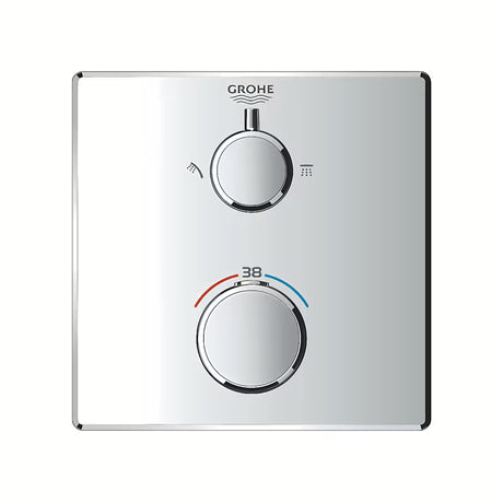 Chromowana podtynkowa termostatyczna bateria prysznicowa Grohe Grohtherm pro sterowanie deszczownicą i słuchawką prysznicową prysznice.