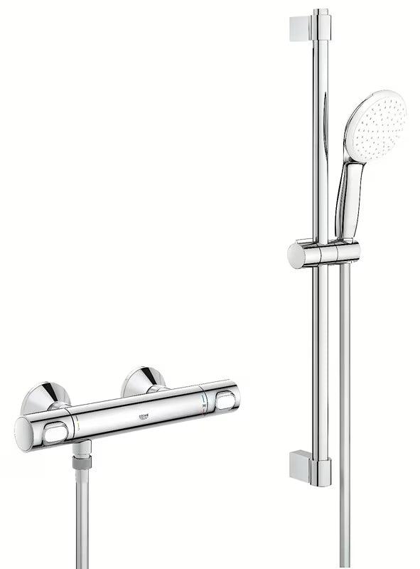 Grohe Grohtherm 500 termostatyczna bateria prysznicowa w chromie z zestawem prysznicowym z drążkiem