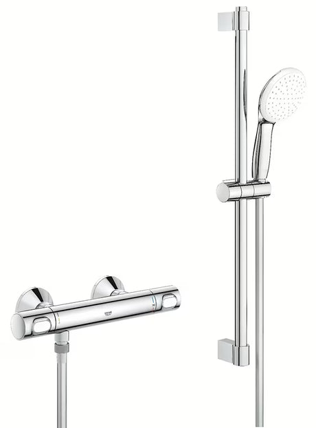 Grohe Grohtherm 500 termostatyczna bateria prysznicowa w chromie z zestawem prysznicowym z drążkiem