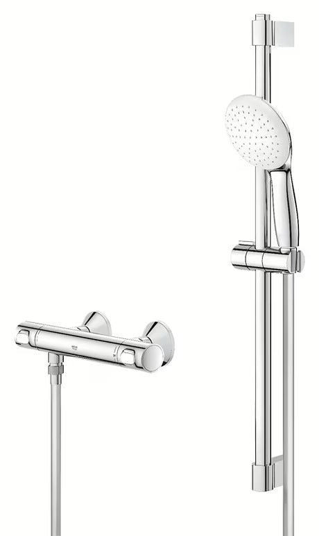 Grohe Grohtherm 500 termostatyczna bateria prysznicowa w chromie z zestawem prysznicowym z drążkiem