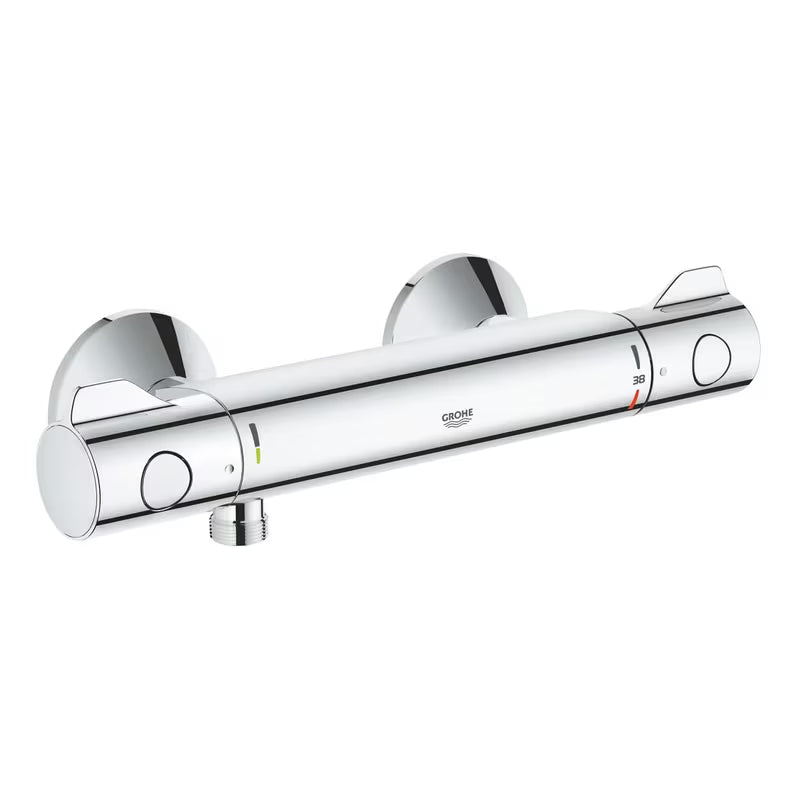 Chromowana termostatyczna bateria prysznicowa Grohe Grohtherm 800 pro do montażu ściennego.