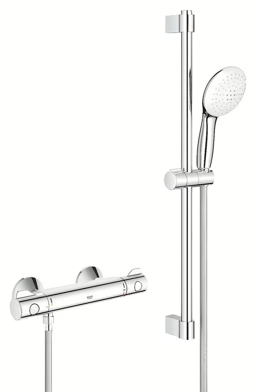 Grohe Grohtherm 800 termostatyczna bateria prysznicowa w chromie z zestawem prysznicowym z drążkiem