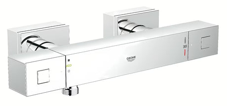 Termostatyczna bateria prysznicowa Grohe Grohtherm Cube w chromowanym wykończeniu o kwadratowym wzornictwie