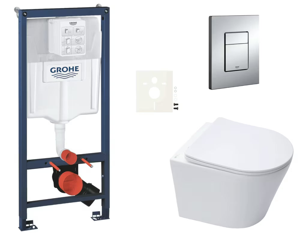 Zestaw WC podtynkowy SAT Infinitio z systemem podtynkowym Grohe Rapid SL, zbiornikiem i przyciskiem spłukującym Even