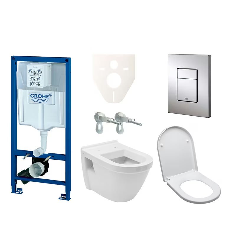Zestaw WC podtynkowy Vitra Integra z modułem i zbiornikiem Grohe Rapid SL oraz przyciskiem spłukującym w błyszczącym chromie