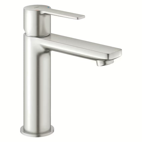 Jednouchwytowa stojąca bateria umywalkowa Grohe Lineare w wykończeniu supersteel z korkiem clic-clac