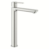 Wysoka jednouchwytowa bateria umywalkowa Grohe Lineare w wykończeniu supersteel pro umywalka wolnostojąca 