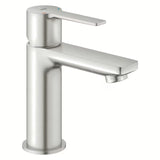 Bateria umywalkowa jednouchwytowa Grohe Lineare w wykończeniu supersteel z klik-klak i z krótką wylewką