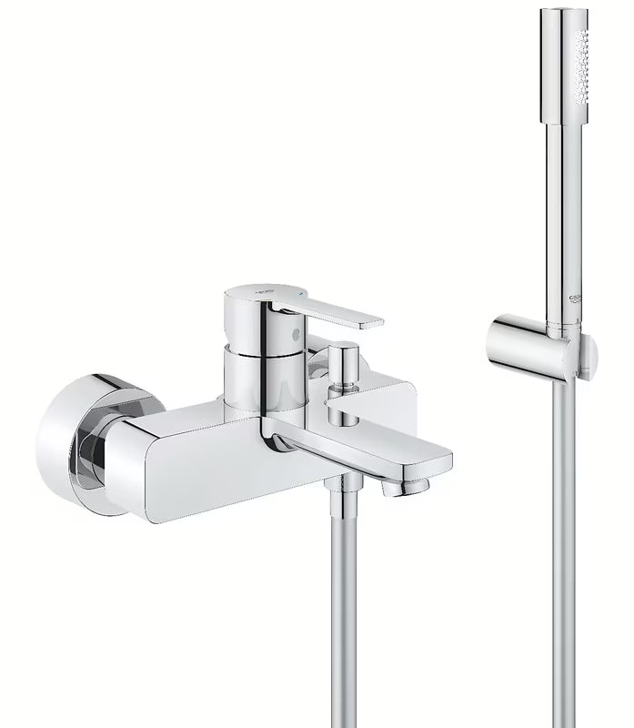 Ścienna bateria wannowa Grohe Lineare z zestawem prysznicowym w wykończeniu chrom