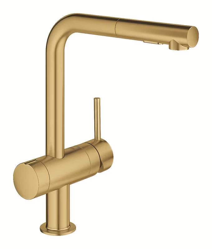 Grohe Minta jednouchwytowa bateria zlewozmywakowa z wyciąganą dwu-funkcyjną wylewką w wykończeniu cool sunrise brushed.