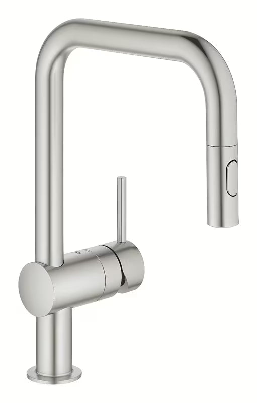 Bateria zlewozmywakowa Grohe Minta supersteel z wysoką obrotową wylewką i wyciąganą wylewką prysznicową