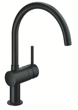 Grohe Minta jednouchwytowa bateria zlewozmywakowa z wysoką wylewką C w wykończeniu czarny mat Velvet Black.