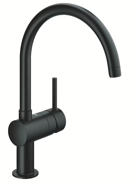 Grohe Minta jednouchwytowa bateria zlewozmywakowa z wysoką wylewką C w wykończeniu czarny mat Velvet Black.