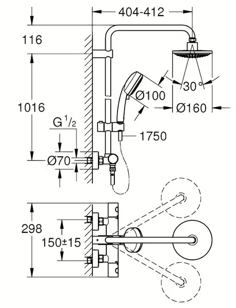 System prysznicowy Grohe New Tempesta Cosmopolitan 160 z baterią termostatyczną w chromie
