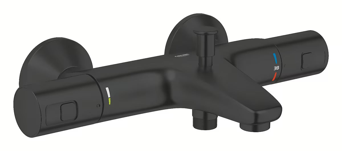 Termostatyczna ścienna bateria wannowa Grohe Precision w wykończeniu matte black z przełącznikiem wanna/prysznic