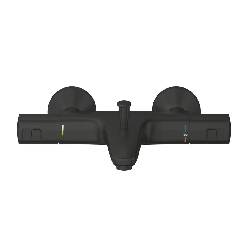 Termostatyczna ścienna bateria wannowa Grohe Precision w wykończeniu matte black z przełącznikiem wanna/prysznic