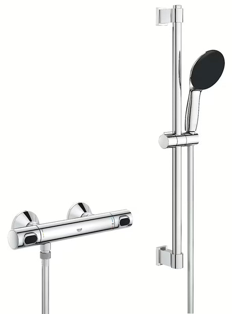 Grohe Precision Flow termostatyczna bateria prysznicowa w chromie z zestawem prysznicowym i drążkiem