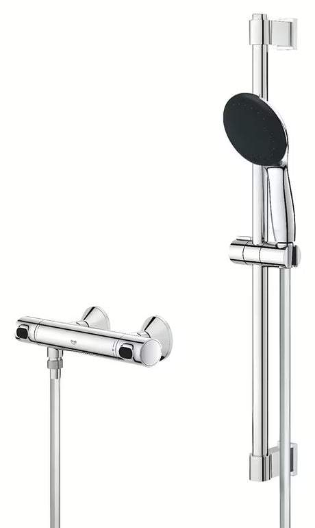 Grohe Precision Flow termostatyczna bateria prysznicowa w chromie z zestawem prysznicowym i drążkiem
