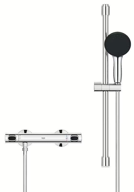Grohe Precision Flow termostatyczna bateria prysznicowa w chromie z zestawem prysznicowym i drążkiem