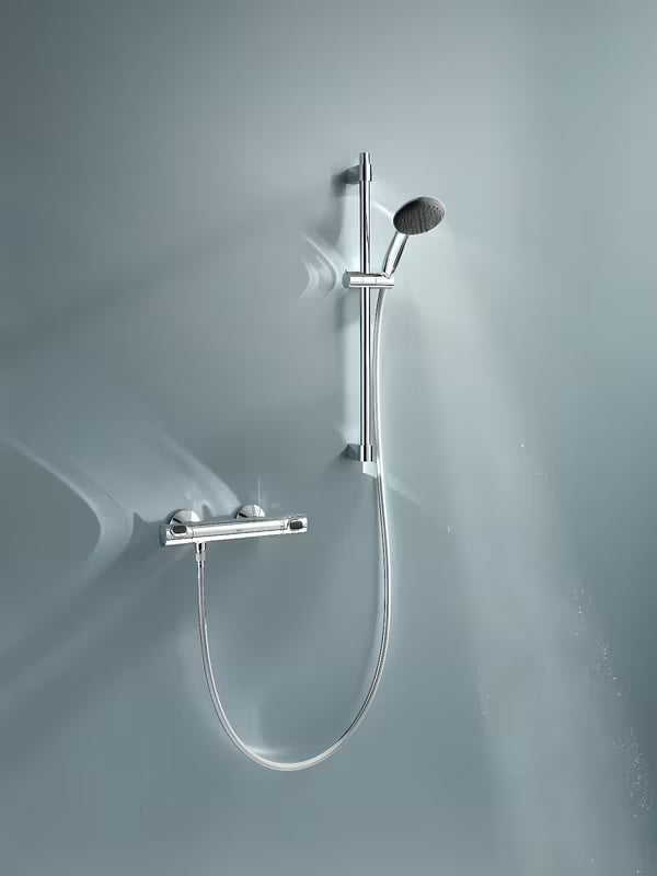 Grohe Precision Flow termostatyczna bateria prysznicowa w chromie z zestawem prysznicowym i drążkiem