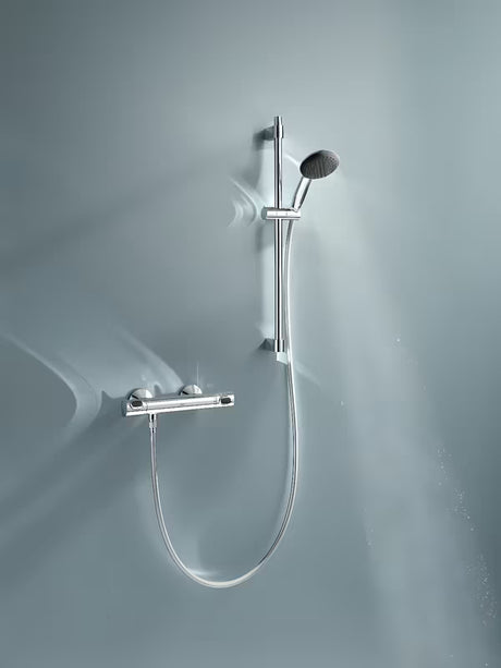 Grohe Precision Flow termostatyczna bateria prysznicowa w chromie z zestawem prysznicowym i drążkiem