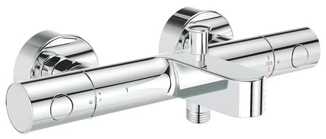 Termostatyczna ścienna bateria wannowa Grohe Precision Get w wykończeniu chrom z dolnym wyjściem prysznicowym.