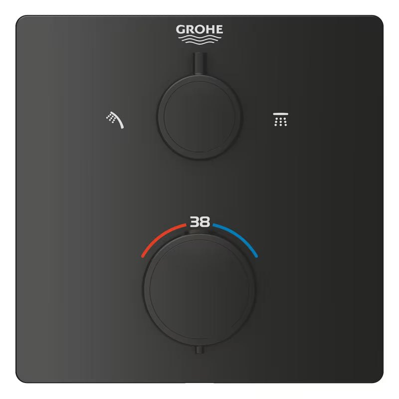 Podtynkowy system prysznicowy Grohe Precision Thermostat w matowej czerni z deszczownicą i słuchawką prysznicową