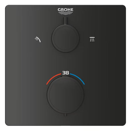 Podtynkowy system prysznicowy Grohe Precision Thermostat w matowej czerni z deszczownicą i słuchawką prysznicową