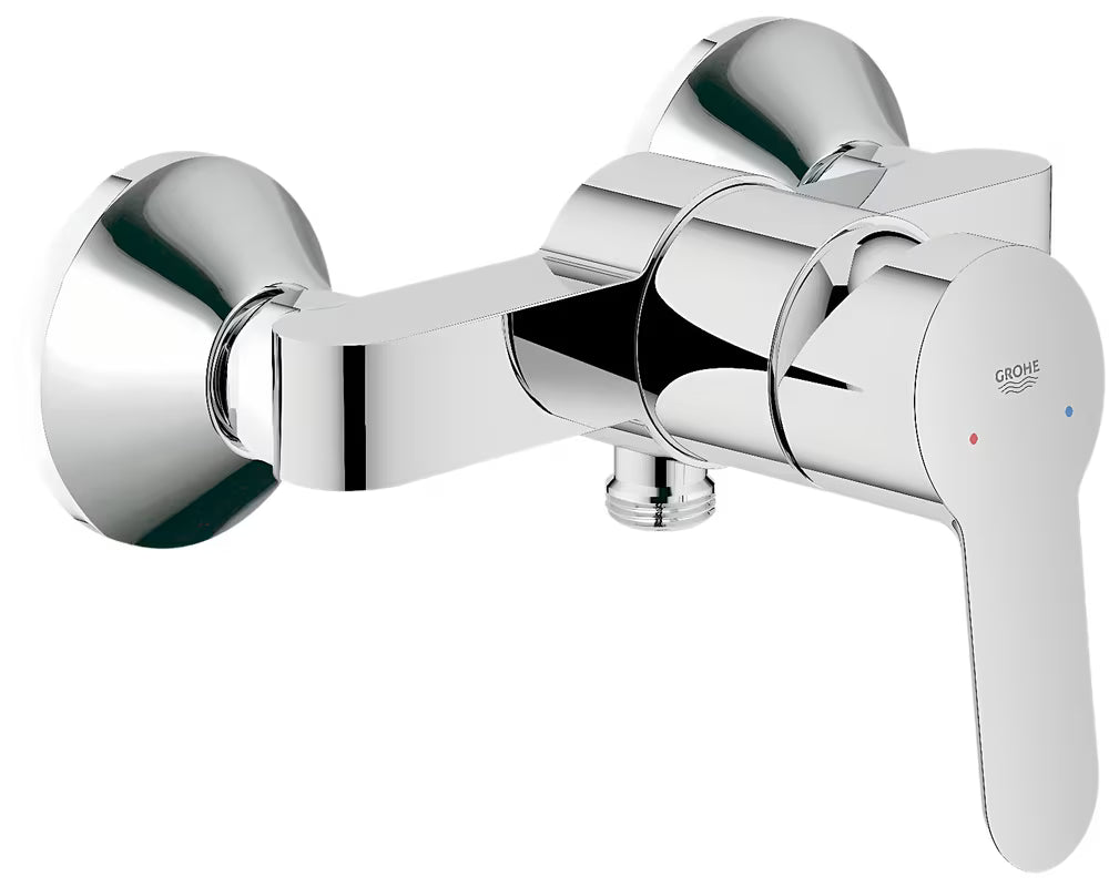 Chromowana ścienna jednouchwytowa bateria prysznicowa Grohe Project z dolnym wyjściem prysznice
