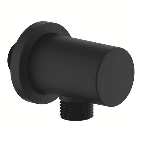Przyłącze kątowe Grohe Rainshower z okrągłą rozetą w kolorze phantom black.