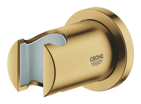 Ścienny stały uchwyt ręczny prysznice Grohe Rainshower z okrągłą rozetą w wykończeniu Brushed Cool Sunrise.