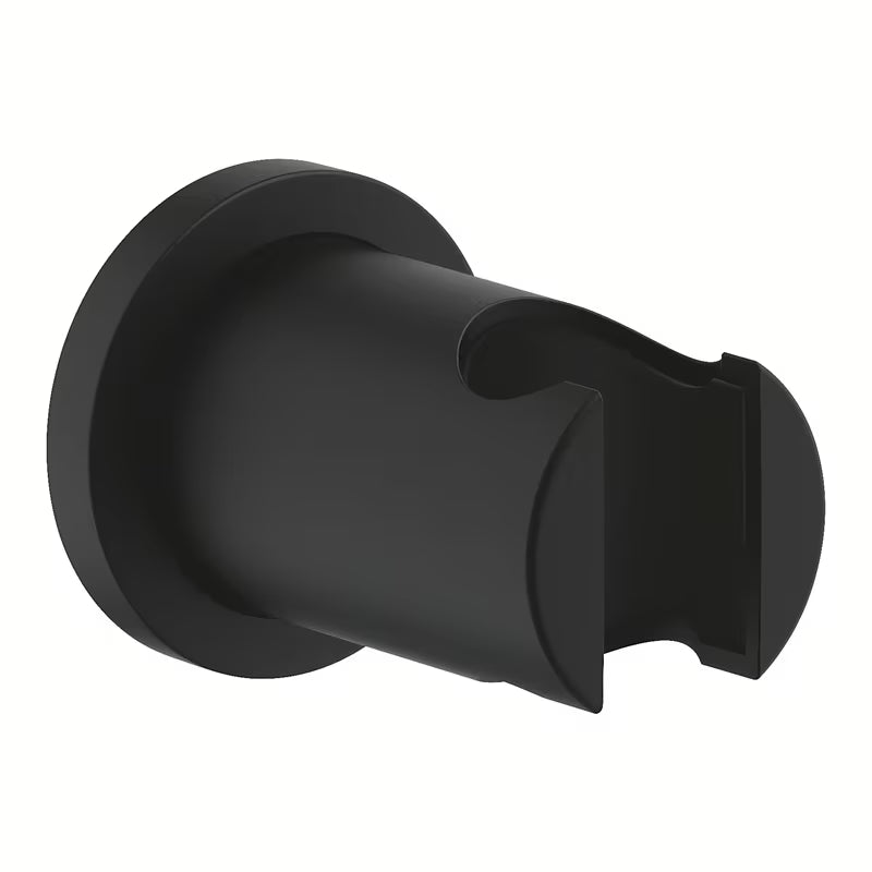 Stały uchwyt prysznicowy Grohe Rainshower neutral z okrągłą rozetą w kolorze phantom black.