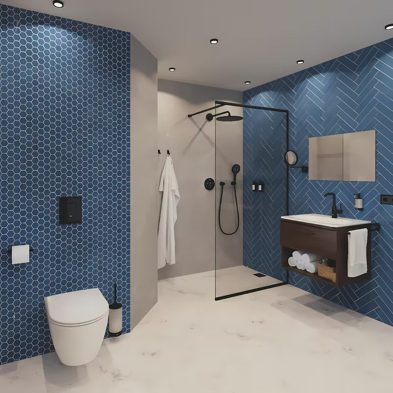 Stały uchwyt prysznicowy Grohe Rainshower neutral z okrągłą rozetą w kolorze phantom black.
