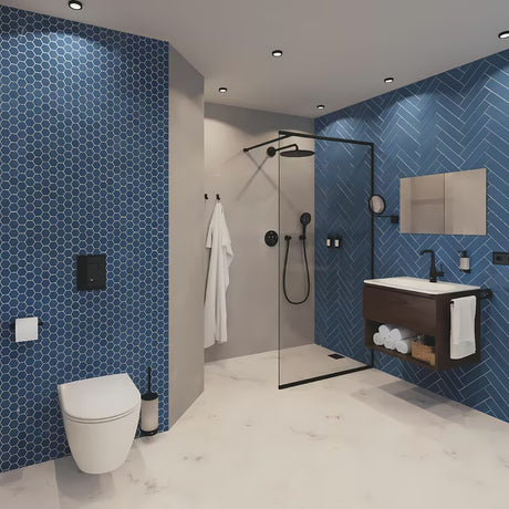 Stały uchwyt prysznicowy Grohe Rainshower neutral z okrągłą rozetą w kolorze phantom black.