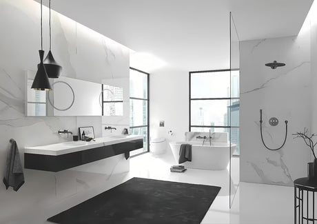 Przyłącze kątowe prysznice Grohe Rainshower neutral z okrągłą rozetą w wykończeniu brushed hard graphite