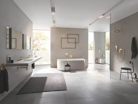Przyłącze kątowe Grohe Rainshower neutral z okrągłą rozetą w wykończeniu Cool Sunrise