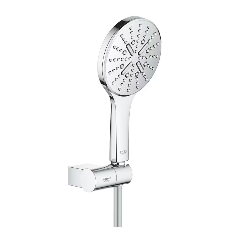 Chromowany zestaw prysznicowy Grohe Rainshower smartactive 130 ze słuchawką prysznicową, uchwytem i wężem 1500 mm